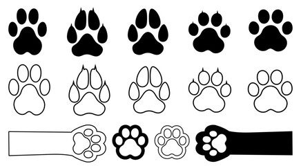 Fototapeta premium Cat paw print Dog paw print cat hand black white silhoutte graphic resources design pet animal sign symbol