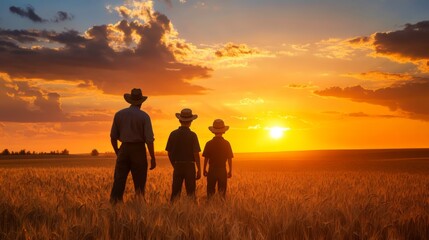 Fototapeta premium Golden Sunset Over a Wheat Field: Family's Legacy
