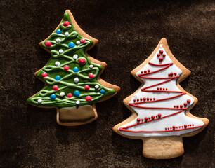Traditionally decorated handamde Christmas gingerbread cookies, gift