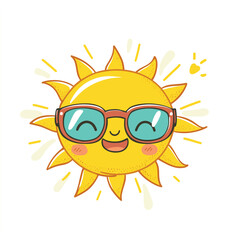 Vintage sun with sunglasses and smiling face.