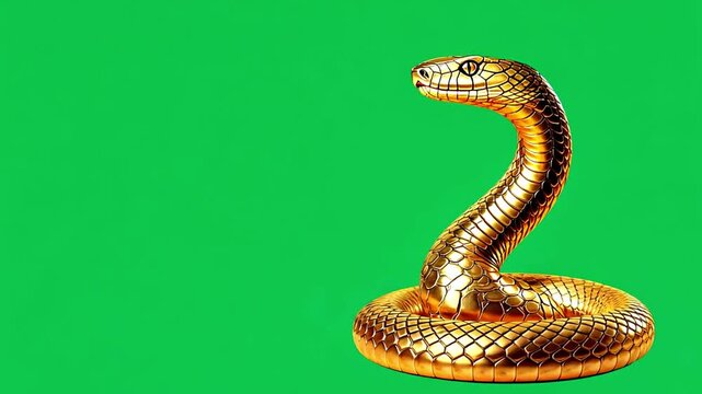 Animation of a traditional Chinese snake on green screen background, space for text in Chinese style for 2025 New Year greetings, Chinese New Year celebration. Golden snake on black and green screen