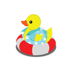 rubber duck with lifeguard in summer shirt isolated in white background