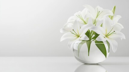 Elegant White Lilies in Transparent Glass Vase on Minimalist Surface