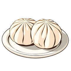 Clean Line Art Bao Buns on Simple Plate
