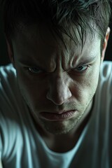 A striking image of a young man with a tensed, anxious expression on his face.