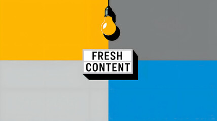  Fresh Content Inspiration.  A lightbox with the phrase "Fresh Content" illuminated by a lightbulb, conveying the concept of new ideas and content creation.
