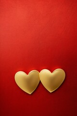 Obraz premium Golden hearts on a vibrant red background create a romantic and warm atmosphere perfect for celebrations