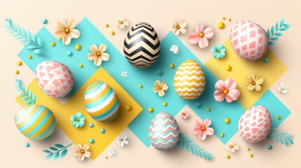 Fototapeta premium Vibrant easter poster template with colorful eggs on a soft background for greetings and promotions
