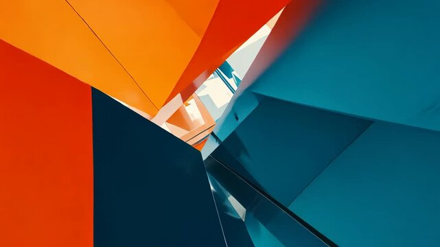 Abstract geometric patterns with vibrant colors in a modern architectural setting at midday