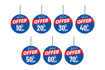 Super sale offer dangler Vector template design, 50% off, 60% off, 70% off,. Set of Sale banner and Discount label vector design.
Super sale banner template. Special offer discount multiple color.