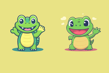 Obraz premium cute two crocodiles in a yellow background.