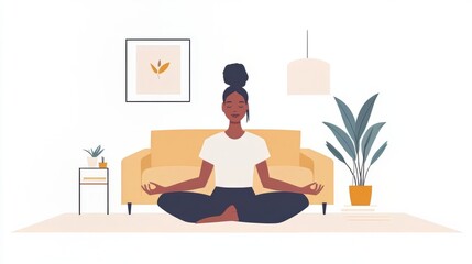 Fototapeta premium Peaceful Meditation in a Cozy Living Room: Moment of Tranquility
