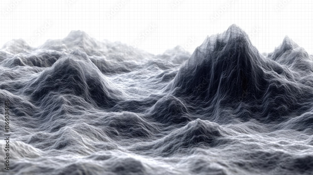 Wall mural abstract 3d wireframe landscape. futuristic digital terrain visualization. perfect for tech backgrou