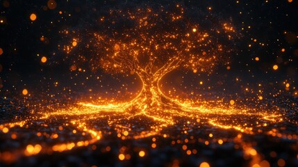 Naklejka premium Glowing tree of light particles.