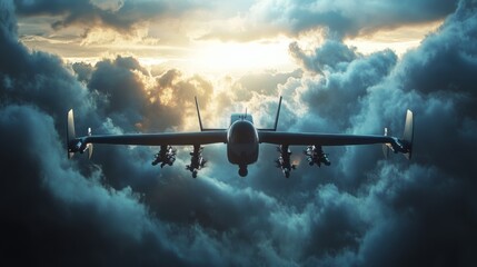 Futuristic Warplane Soaring Through Stormy Skies