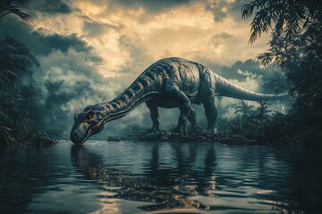 Diplodocus drinking water