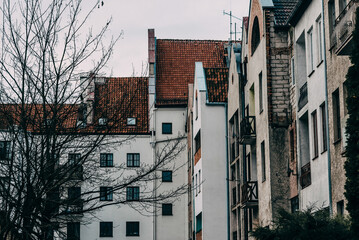 Living town buildings, city landscape, modern urban downtown, district panorama