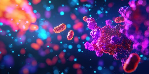 Bacteria exposure in the immune response a microscopic battlefield of cells digital art science environment gigapixel view