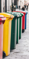 Colorful recycling bins in urban street reflecting eco friendly practices