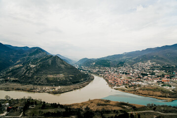 Obraz premium Living town buildings, city landscape, modern urban downtown, district panorama