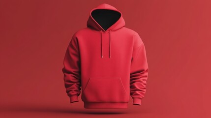 Red hoodie mockup on red background