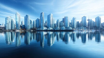 Fototapeta premium Vancouver Skyline Reflection: A Stunning Urban Seascape