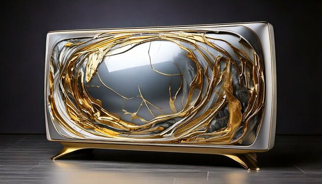 a TV, silver and gold