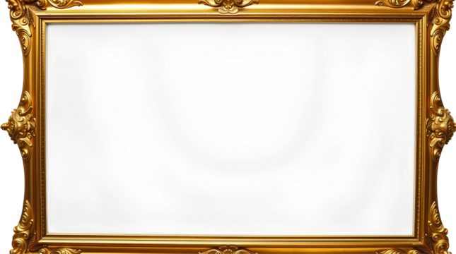 photo of a gold picture frame, isolated on a white background