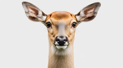 Obraz premium Close-up of a deer's face with large ears and soft fur. Ideal for nature-themed designs or educational materials.