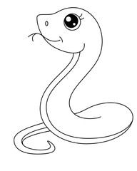Cute Snake symbol of 2025 new year, date - vector linear picture for coloring. Outline. Cute snake for children's coloring
