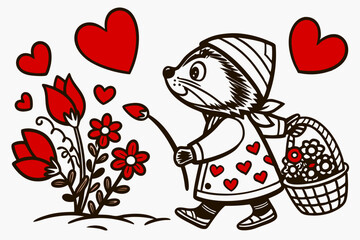 Valentine Heart Hugger: Elegant Vector Line Art in White