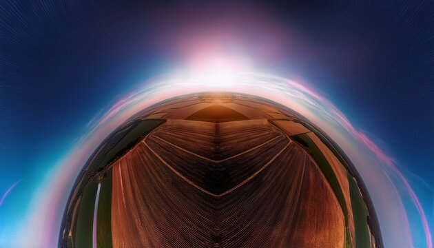 a drone footage of farmers fields, fisheye