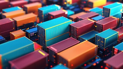 A colorful array of shipping containers stacked closely together, showcasing a vibrant industrial landscape.