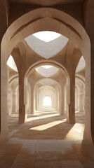 Fototapeta premium Sunlit Architectural Corridor: A Journey Through Light and Stone