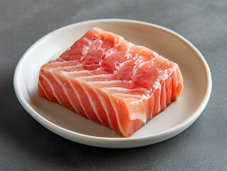 Food photography. A piece of salted red fish on a white plate. Photo for an online store or magazine article.