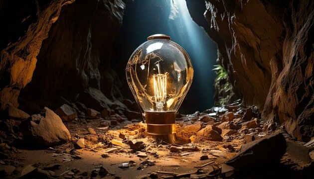 A Small light in the Mountains between rocks, cave