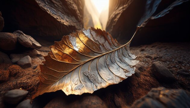 A silver and gold leafs in a cave in the mountians