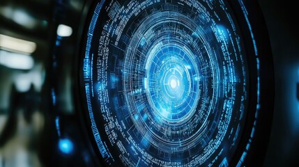 A futuristic HUD with concentric circles and data streams. Ideal for sci-fi interfaces, game displays, or tech presentations.