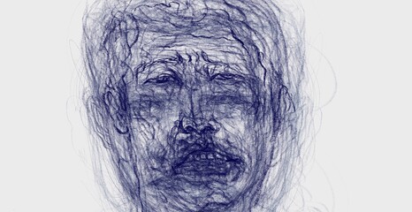 Sadness, sorrow, confusion, mental illness, stress and psychology concept drawing. sad face