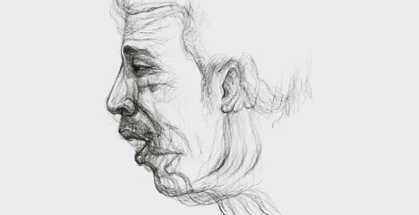 Fototapeta premium Sadness, sorrow, confusion, mental illness, stress and psychology concept drawing. sad face