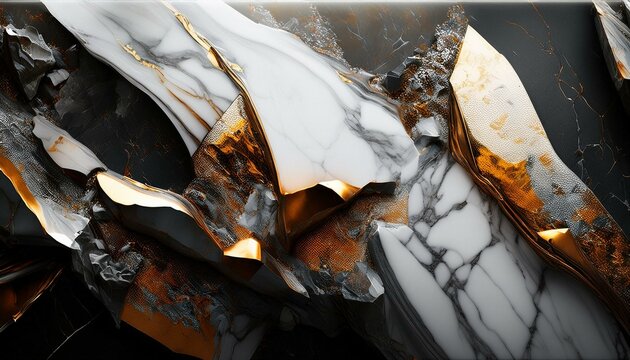 Marble wall, gold, white, gray, and black