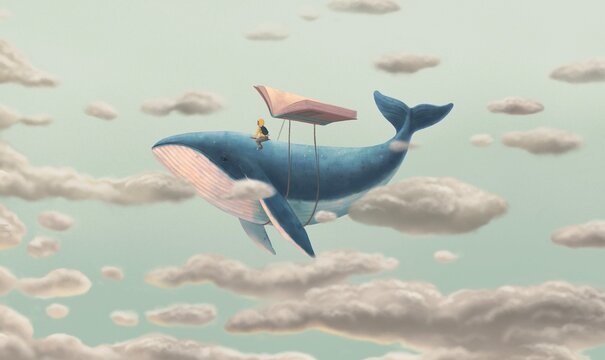 Book, education, and reading concept. imagination of child. fantasyart. surreal artwork. conceptual illustration.