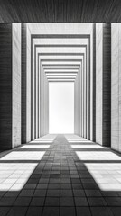 Fototapeta premium Architectural Monochromatic Passage: A Study in Light and Shadow