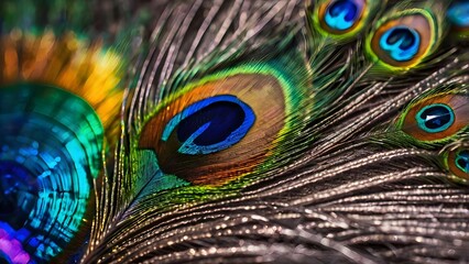 Obraz premium Vibrant Peacock Feathers Close up Jewel toned Plumage Detail