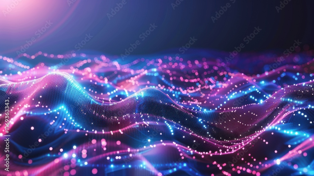 Poster vector abstract futuristic digital landscape. computer geometric digital connection structure. artif