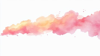 Abstract pink and orange watercolor splash on white background. Soft pastel colors blend creating a dreamy effect. Ideal for backgrounds invitations or feminine designs.