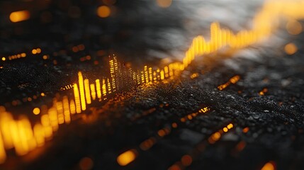 Abstract glowing orange graph on a dark background. Ideal for visualizing data trends, financial markets, or technological advancements.