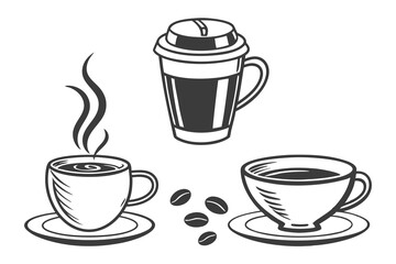 Black coffe cup Icon Set Vector Silhouette Design Isolated on White Background