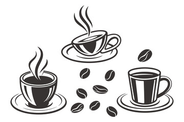 Black coffe cup Icon Set Vector Silhouette Design Isolated on White Background