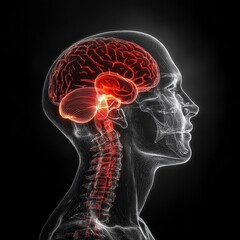 Radiographie d'un crâne et d'un cou humains avec colonne vertébrale en profil latéral